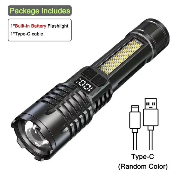 Krachtige LED-zaklamp, krachtige TYPE-C oplaadbare COB-zaklamp met zijlicht voor kamperen en wandelen in de buitenlucht_voghion.com