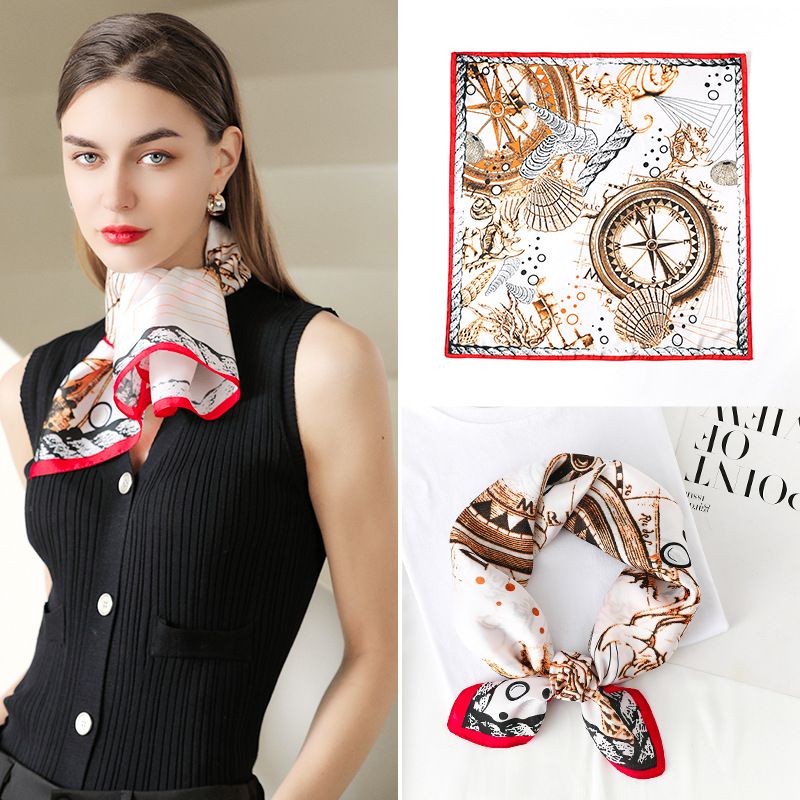 Wheel printed 70 square scarves from Japan South Korea, sweet and colorful grid simulation new spring 2024 silk scarves,_voghion.com