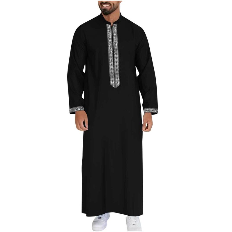 Herenkleding Eenvoudige lange staande kraag rits moslim gewaad_voghion.com