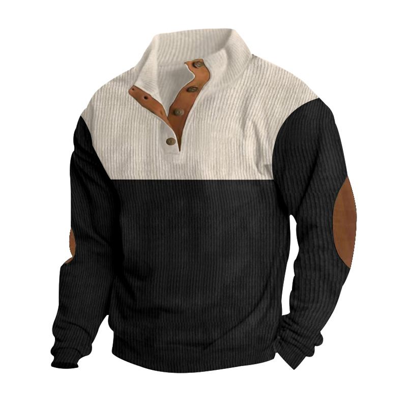 Herrenbekleidung Frühling und Herbst Herren Outdoor Freizeit Knopf Stehkragen Locker Cord Farblich passende Sportpullover Trend_voghion.com
