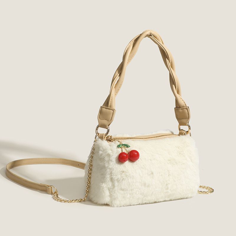 Borsa da donna, novità primavera 2024, design di nicchia, borsa a catena in peluche di ciliegia, borsa a tracolla da donna_voghion.com