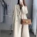 Cappotto lungo oversize in misto lana beige da donna, stile coreano, casual, stile capispalla_voghion.com