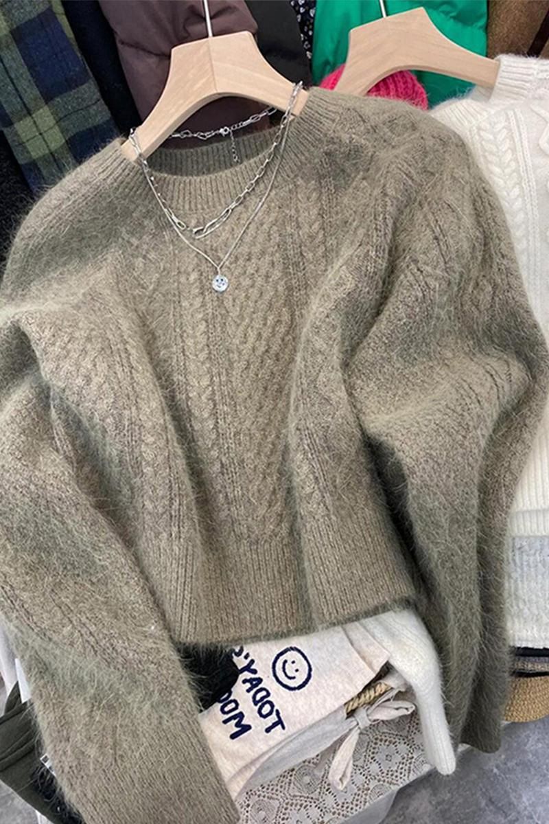 Lässiger Mohairpullover für Damen, dickes Unterhemd für Herbst und Winter, gestricktes Innenoberteil_voghion.com