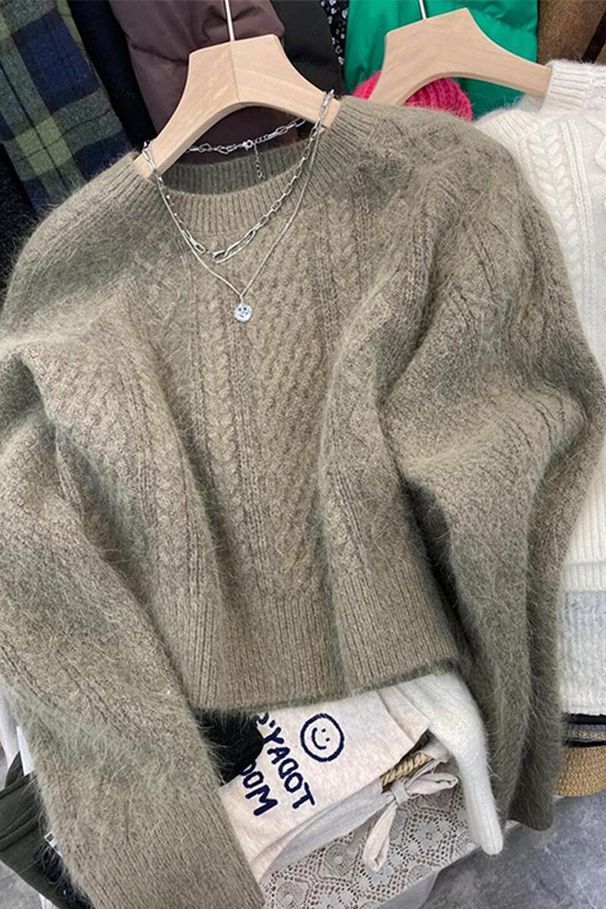 Lässiger Mohairpullover für Damen, dickes Unterhemd für Herbst und Winter, gestricktes Innenoberteil_voghion.com