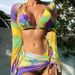 Damenbekleidung Mehrfarbiger Batik-Bikini Dreiteiliger Langarm-Badeanzug aus Netzstoff Weiblicher Sinn_voghion.com