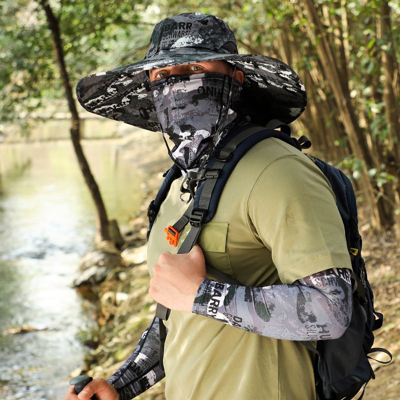 Men's Summer Outdoor Sun Hat With UV Protection - Fishing & Cycling Cap, Breathable & Adjustable, Includes Cooling Face Mask & Neck Cover​​_voghion.com