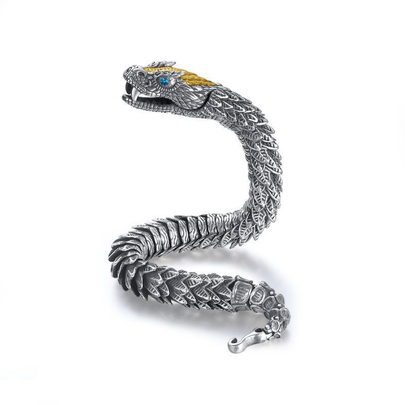 Bracciale in argento sterling per uomo, design di alta qualità con Medusa, serpente a sonagli, stile hip-hop dominante_voghion.com
