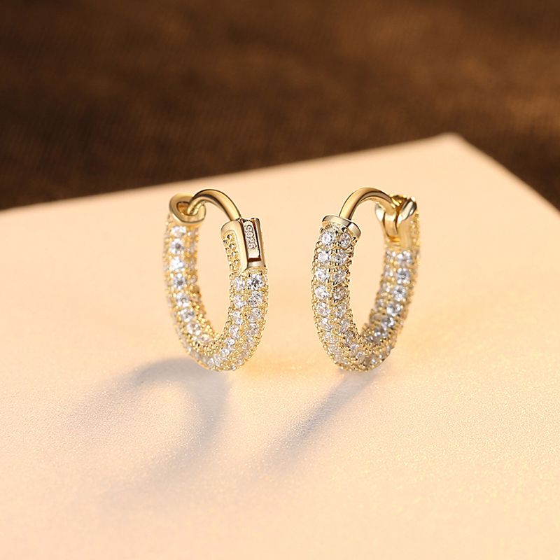Orecchini a cerchio di lusso in argento sterling per donne Cubic Zirconia Round Huggies Circle Pendientes Regali di Natale_voghion.com