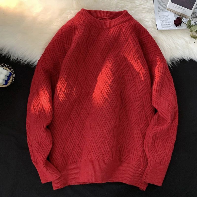 Men's Clothing 2024 new Heavy knitted sweater American retro couple casual sweater round neck sweater men autumn heavy Hong Kong trend brand_voghion.com