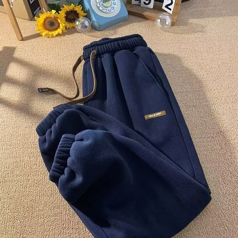 Winter Fur Lined Joggers Thicken Casual Sweatpants Drawstring Trousers Men Fleece Running Warm Leisure Pants_voghion.com