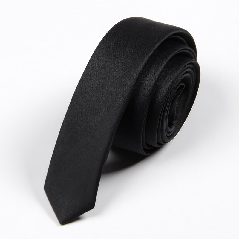 Tie For Women And Men 3CM Ultra Narrow Korean Pure Black Shirt Decoration Matching College Style Hand-tied Pin_voghion.com