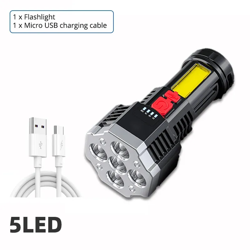 High Power Wiederaufladbare Led Taschenlampen 7LED Camping Taschenlampe Mit Cob Seite Licht Leichte Outdoor Beleuchtung ABS Material_voghion.com