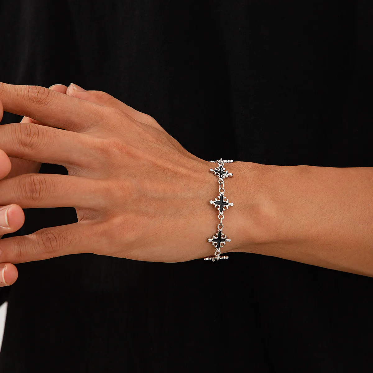 Hip Hop Niche Oil Drip Cross dla mężczyzn Moda Osobowość Prosta Bransoletka Koralikowa Męska Gorąco Sprzedająca Się Biżuteria Ręczna_voghion.com
