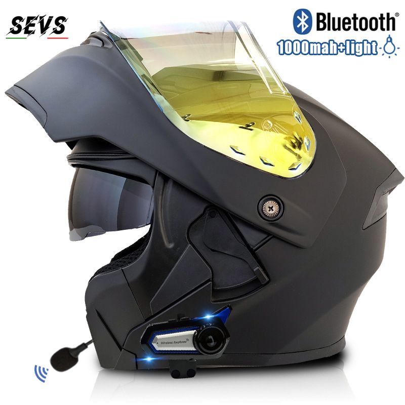 Kask motocyklowy z certyfikatem DOT/3C, podwójnym wizjerem, akumulatorem 1000 mAh, oświetleniem LED, ABS, z klapką, z pełną twarzą, dla mężczyzn i kobiet_voghion.com