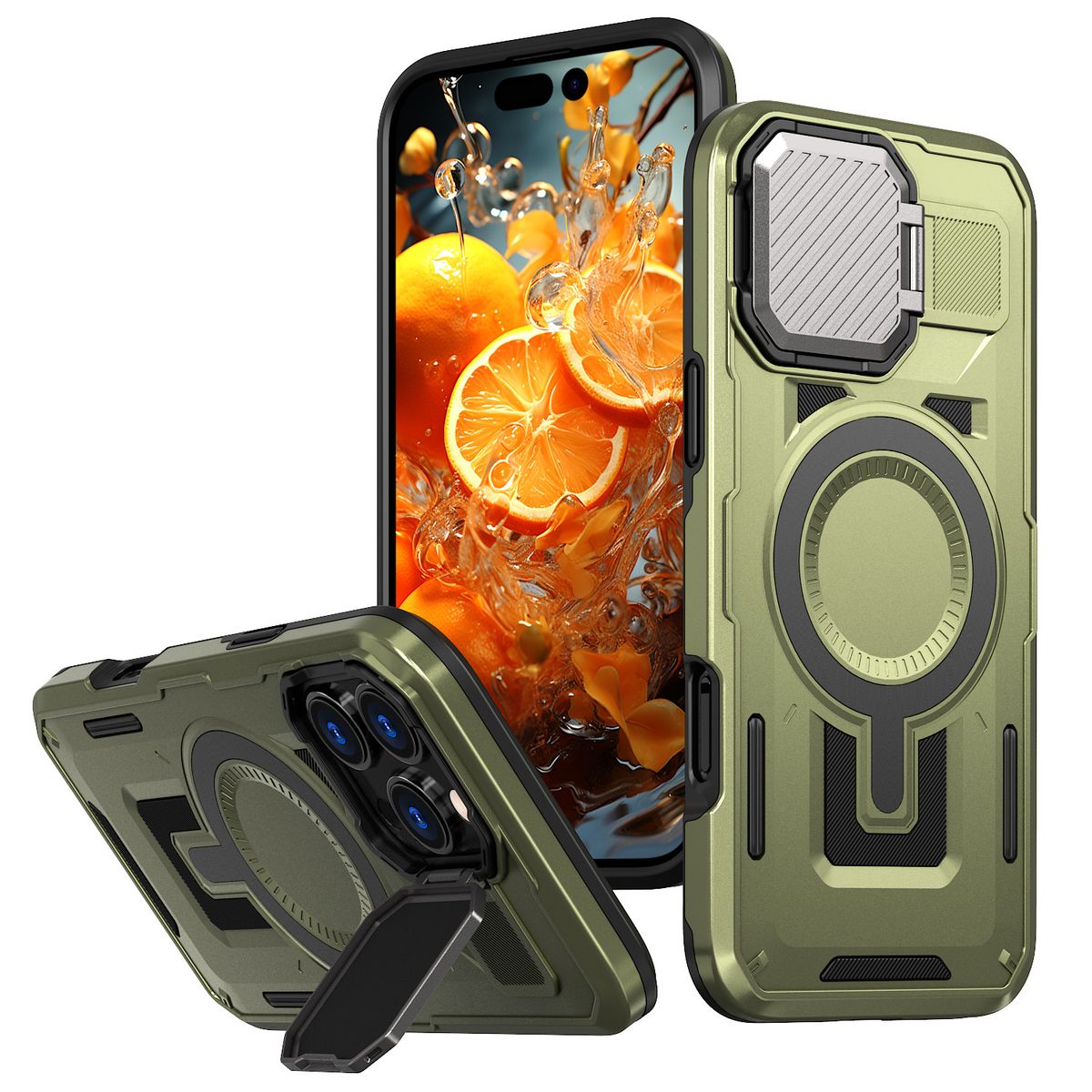 Magnetic Shockproof Case For IPhone 16 Pro Max With Built-in Lens Cover & Stand - Compatible With IPhone 16 Protective Cover With Secure Grip_voghion.com