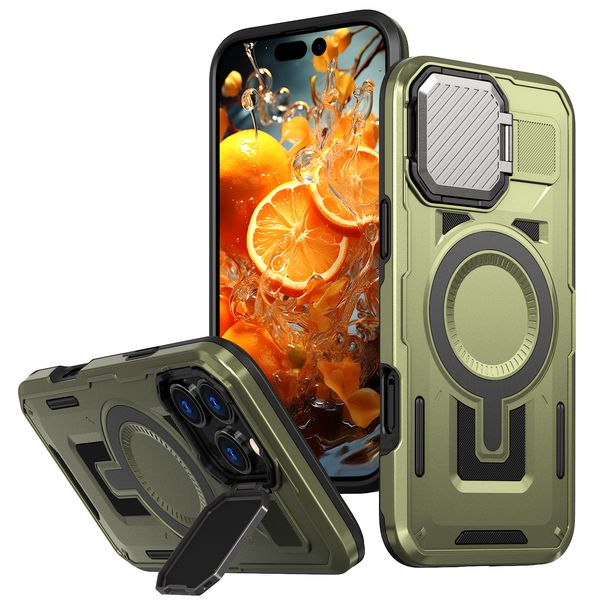 Magnetic Shockproof Case For IPhone 16 Pro Max With Built-in Lens Cover & Stand - Compatible With IPhone 16 Protective Cover With Secure Grip_voghion.com