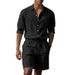 Adatto a tutte le stagioni, completo estivo in lino, due pezzi, stile americano, semplice, da spiaggia, con camicia a maniche lunghe e pantaloncini da uomo._voghion.com