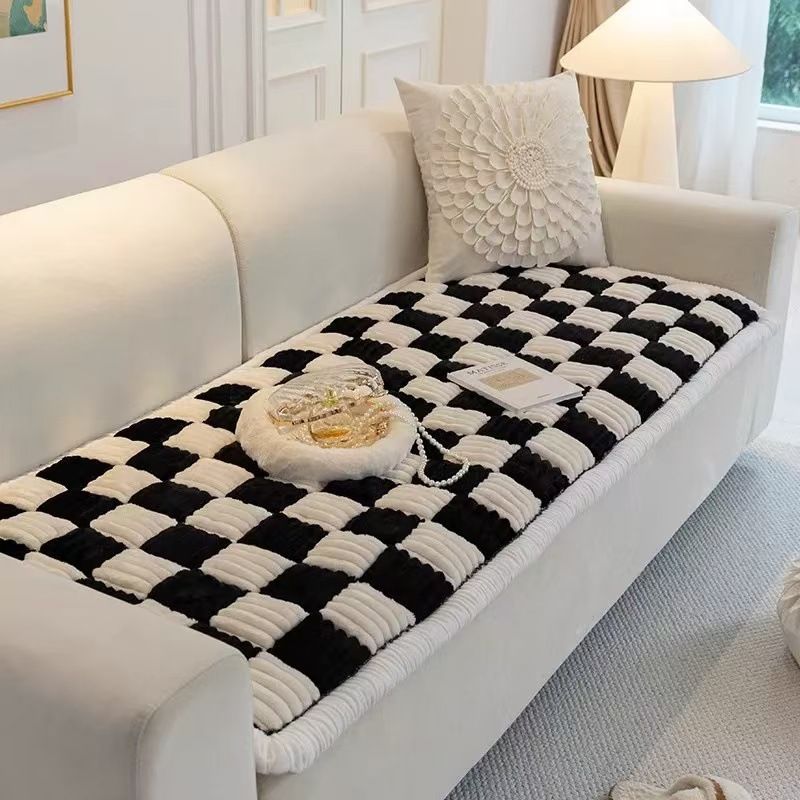 Modern Square-Pattern Sofa Cushion Cover – Soft Plush, Non-Slip, Fits Sectional Couches (Black/Light Brown/Dark Brown/Grey/Red, Multiple Sizes)_voghion.com