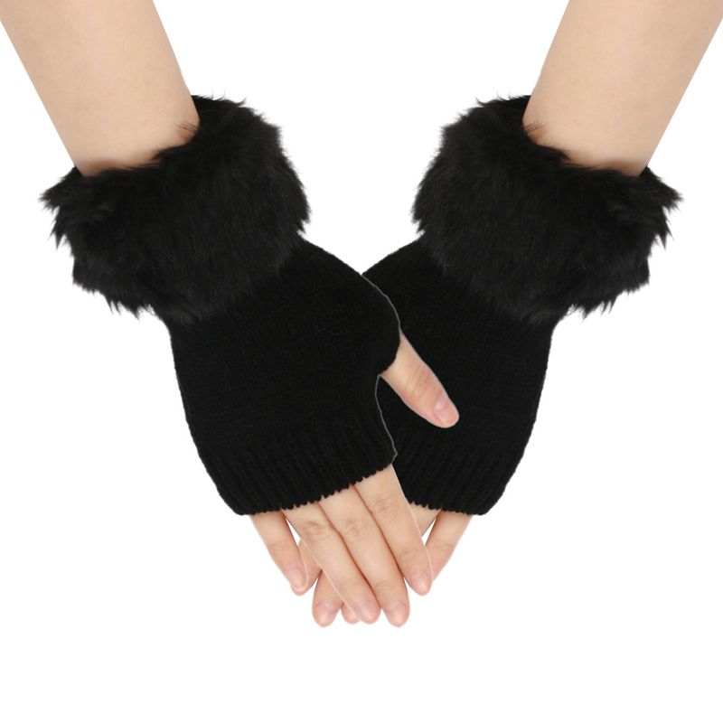 Guantes de lana cortos unisex de punto de lana cálidos con mangas de medio dedo y punta de los dedos_voghion.com