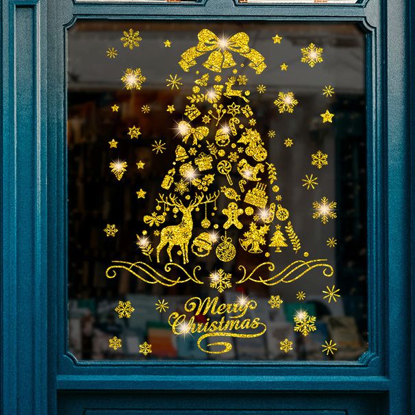 Adesivi per finestre a forma di albero di Natale statici di alta qualità - Set di 4 adesivi riutilizzabili per le feste (30x37 cm, finitura satinata oro/argento)_voghion.com
