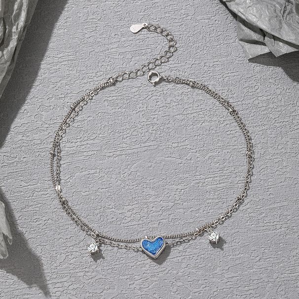 Cavigliera a forma di cuore con doppia catena, design alla moda, in argento, regalo per fidanzata, migliore amica_voghion.com