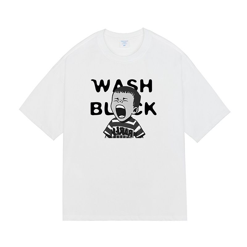 Men's Retro American Shout Print Dark Loose Short Sleeved T-shirt For Men_voghion.com