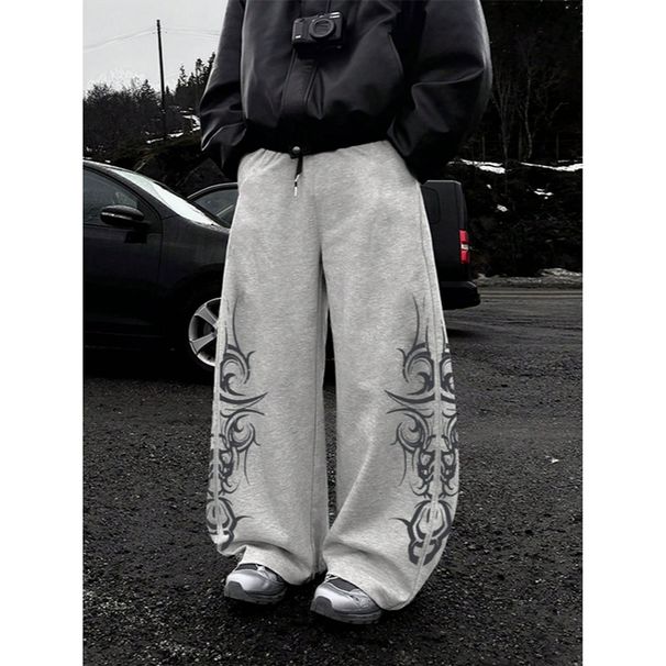 Retro Print Jogger Pants - High Street Hip-Hop Inspired Straight-Leg Sweatpants For Men, Polyester Casual Trousers With Drawstring Waist_voghion.com