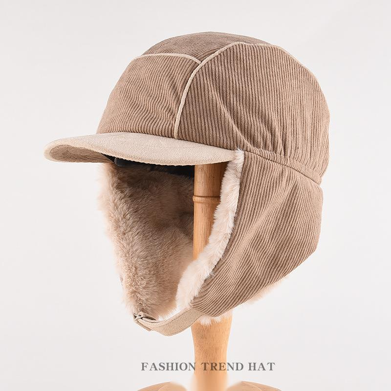 Korean version duck tongue Lei Feng hat for men women, autumn and winter warm wick ear protection cycling striped velvet_voghion.com