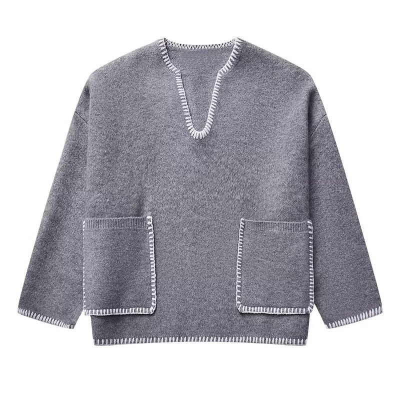 Maglione corto aperto in maglia a contrasto con scollo a V, autunno da donna_voghion.com