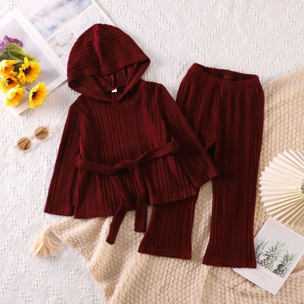 Mother & Kids Girls Suit Long Sleeved Knitted Casual Pullover Multi Color Flared Trousers Sweater Two Piece Suit_voghion.com