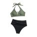 Zomer Nieuwe Dames Nylon Kleurblok Badpak Halter Kruis Tie Hoge Taille Zwembad Vakantie Strandfeest Badmode_voghion.com