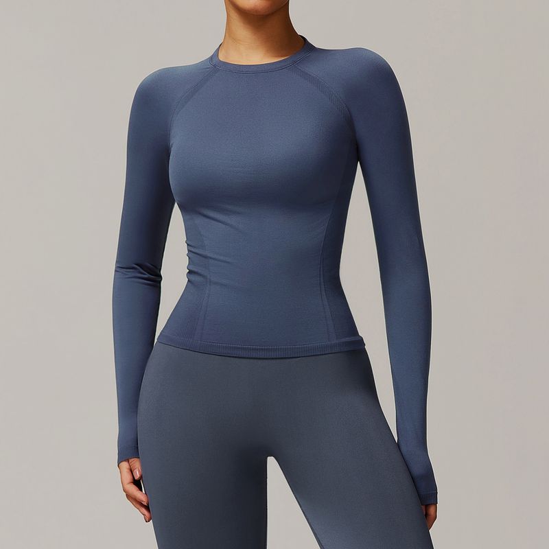 Kadın Giyim Thread Tight Dikişsiz Uzun Kollu Yoga Tişörtü Hızlı Kuruyan Fitness Giysileri Kadın Koşu Sporları Uzun Kollu Üst_voghion.com