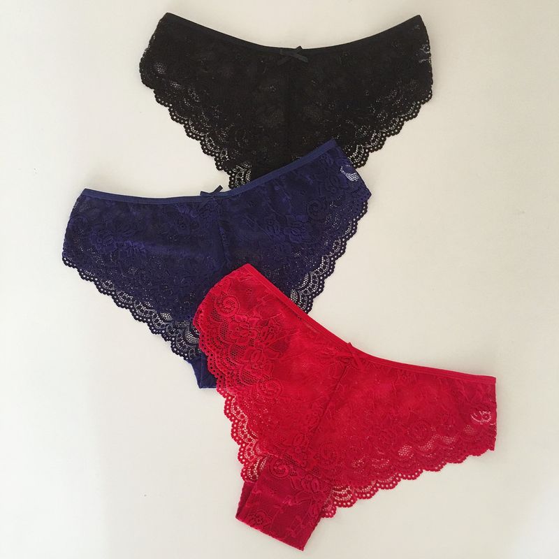 3 kusy v balení Dámské krajkové kalhotky Sexy spodní prádlo Dámské spodní prádlo Slipy Průhledné Culotte Kalhotky Jednobarevné_voghion.com