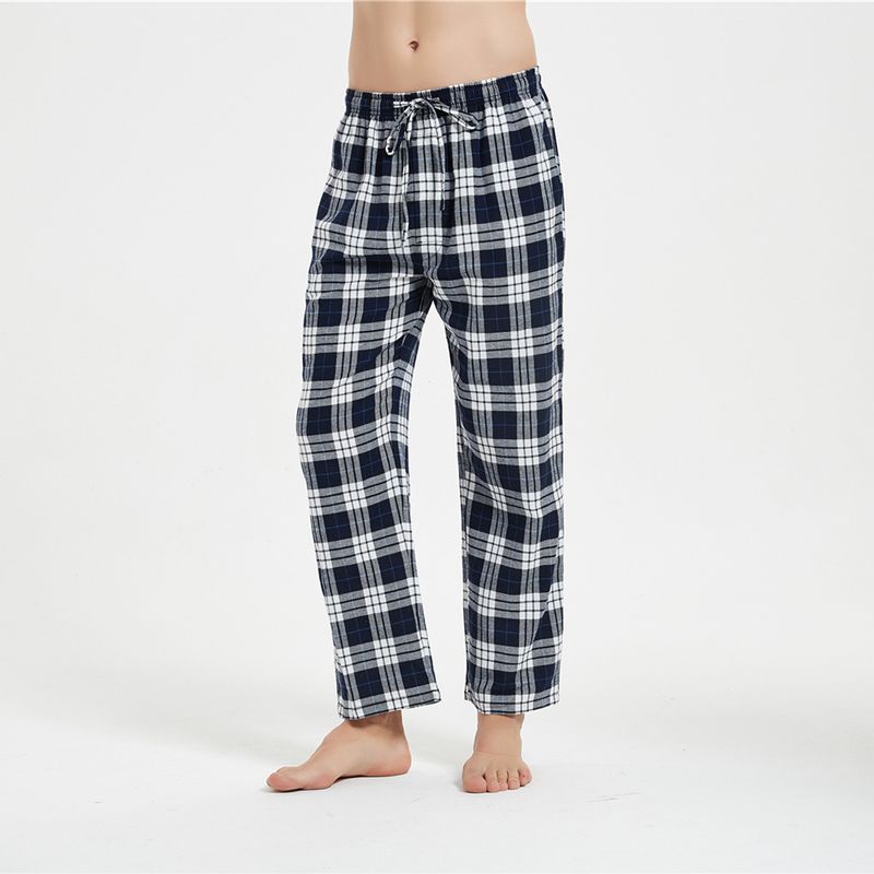 Underwear & Sleepwears Winter Flannel Sleep Pants - Soft Cotton Lounge Pajama Bottoms With Elastic Waist, Warm & Comfortable, Blue Checkered (S-XXL)​_voghion.com