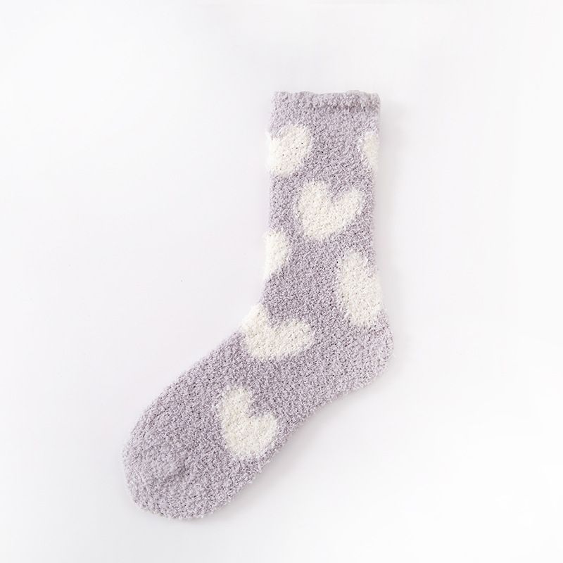 Winter coral fleece socks for women, no hair loss, cartoon love, plush, thickened, warm, Japanese style, sleeping, confinement, floor socks_voghion.com