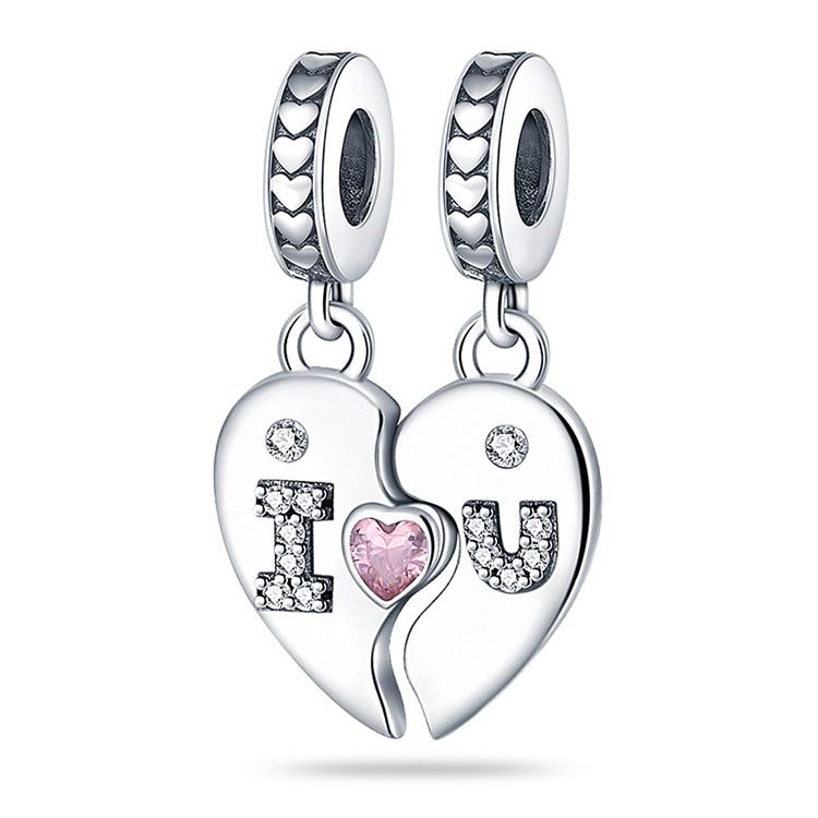 Ciondolo in argento placcato in rame per donna, a forma di cuore, ciondolo LOVE in due pezzi, regalo per San Valentino_voghion.com