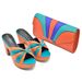 Spliced color high-heeled sandals and bag set banquet party design_voghion.com