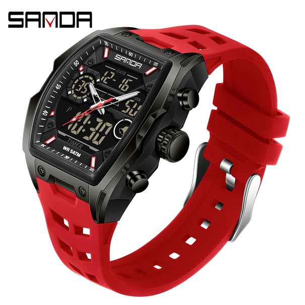 SANDA Orologio elettronico da uomo con quadrante grande, sportivo, LED, analogico, digitale, cronografo, militare, doppio display, orologio da polso da uomo, Relogio Masculino_voghion.com