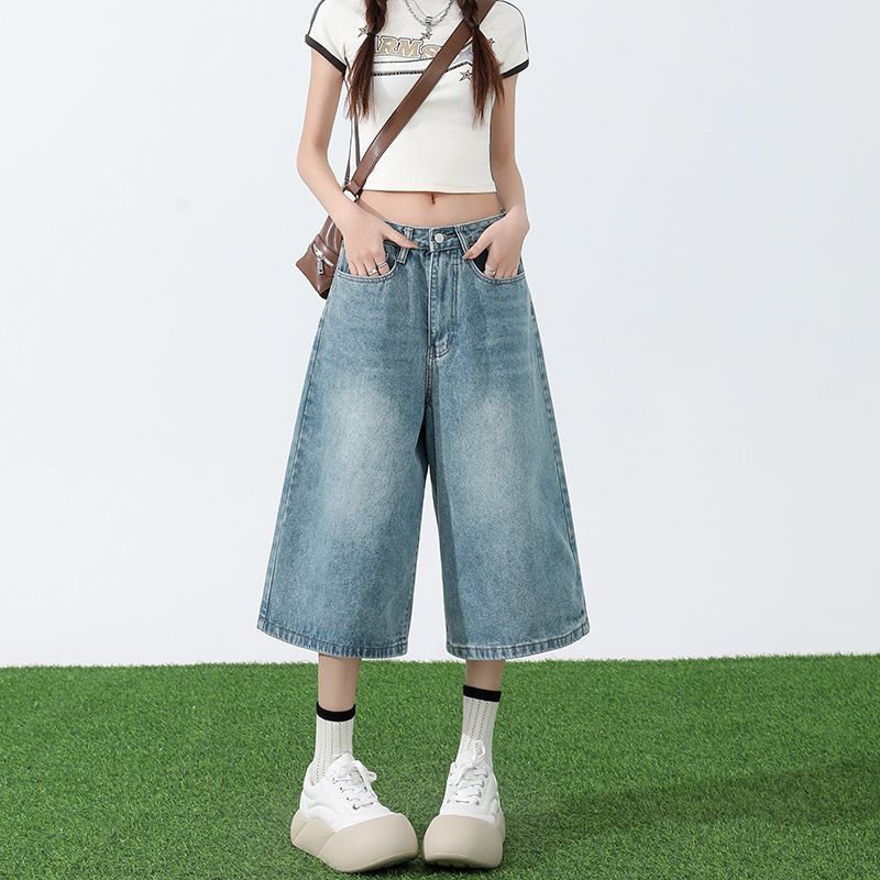 Women’s Clothing Retro Street Casual High Waist Slim Loose Straight Wide Leg Cropped Jeans For Women Summer_voghion.com