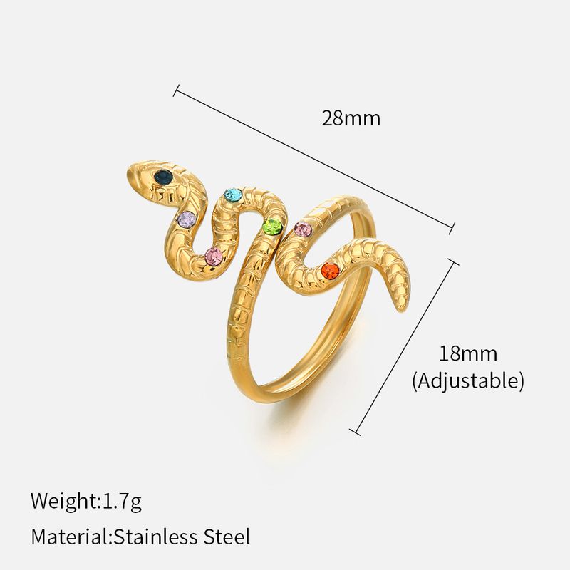Fashion Colored Diamond Inlaid Snake Shaped Ring, Ethnic Fashion, Real Gold Electroplating, Animal Snake, Stainless_voghion.com