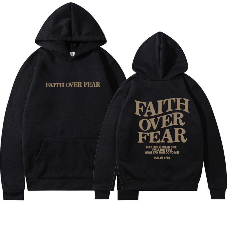 Herrenbekleidung – Langärmliges Sweatshirt mit Kapuze und „Faith Over Fear“-Aufdruck_voghion.com