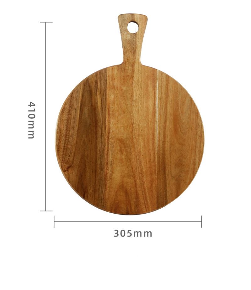 Puinen leikkuulauta, akaasiapuinen pizzalautanen kahvalla, pyöreä, kannettava puinen ruokalautanen, keittiötarjotin_voghion.com