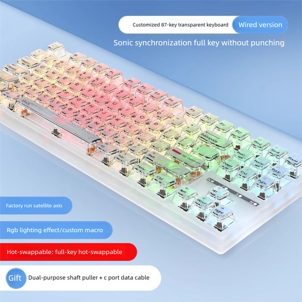 Readson Transparent Mechanical Keyboard Wireless Bluetooth Three-Mode Laptop Computer Office Gaming RGB Lighting Wired_voghion.com