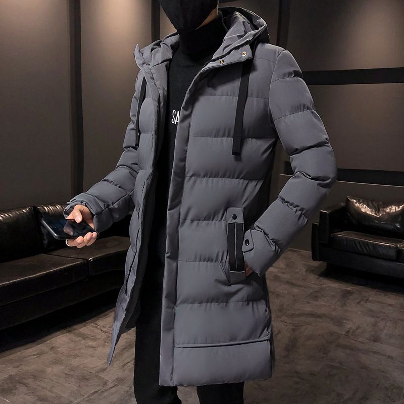 Abbigliamento da uomo Cappotto invernale lungo da uomo con cappuccio, imbottitura in poliestere spesso, giacca casual alla moda per il freddo (grigio, verde, nero)_voghion.com