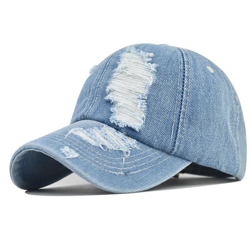 Unisex Men's and women's thick denim ripped cap Washed ripped cowboy baseball cap simple plain cap_voghion.com