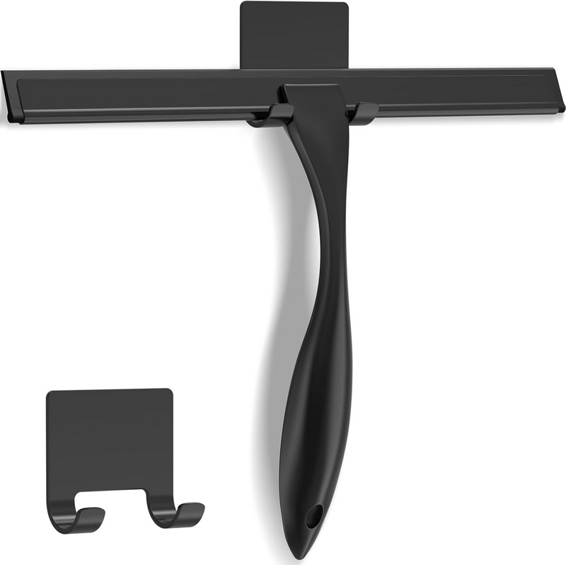 12" Black Stainless Steel Bathroom Squeegee With Square Anti-Decoupling Efficiently Cleans Shower Glass Doors, Tile Walls, Floors, Car Windows_voghion.com