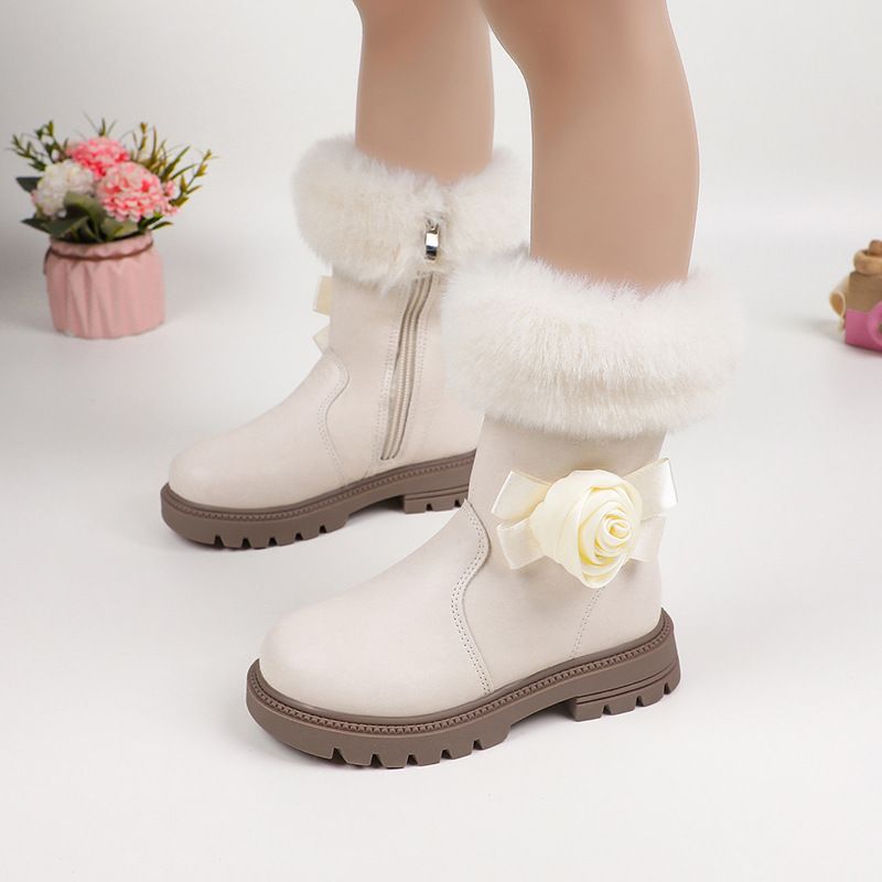 Children's Fleece-Lined Winter New Martin Girls' Casual Leather Boots Big Kids' Cotton Shoes_voghion.com