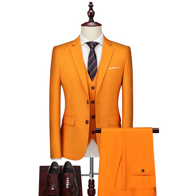 Men's suits, groomsmen's suits, three-piece suits, solid color, slim, Korean style, business casual, fashionable and trendy men's suits_voghion.com