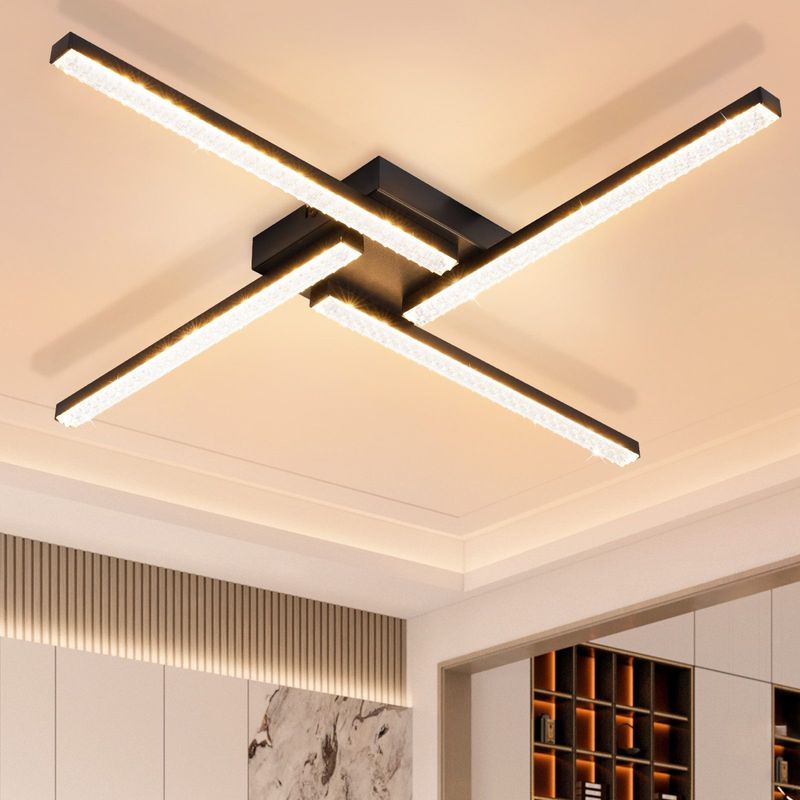 LED Deckenlampe Schwarz Deckenleuchte - 56,5CM Wohnzimmerlampe 3000K Warmweiß Kristall Küchenlampe Moderne 24W Deckenbeleuchtung Für Flur Schlafzimmer_voghion.com