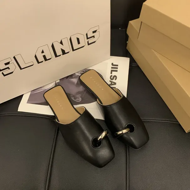 Black Metal Slide Sandals | Stylish Open Toe Mule Slippers 2024 4 05988_voghion.com